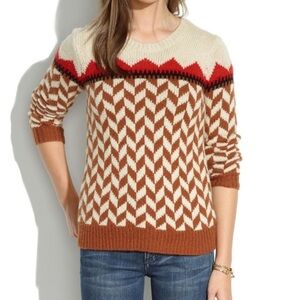 Madewell Cream, Rust & Red Chevron Knit Crewneck Sweater